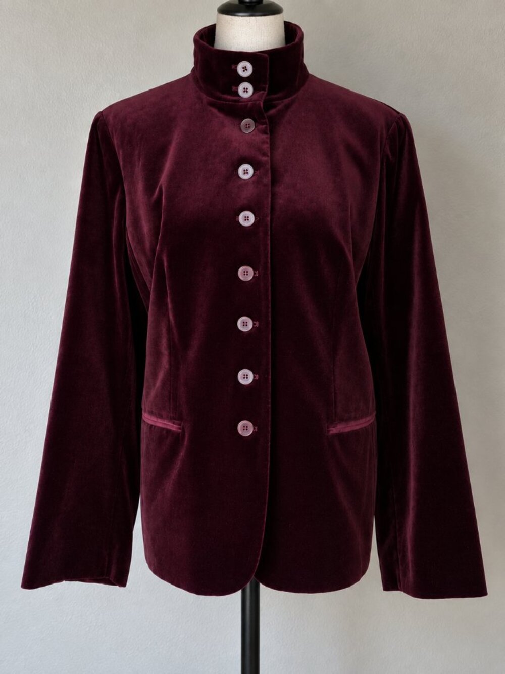 Lauren Ralph Lauren Velvet High Neck Button Front Jacket 20W Plum Burgundy